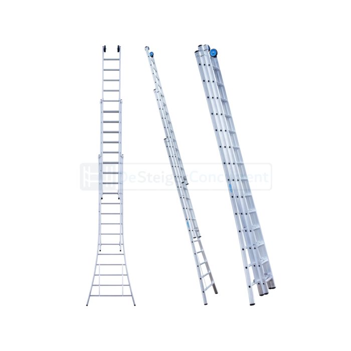 Eurostairs 3-delige Uitgebogen Opsteekladder - 3x14 Sporten